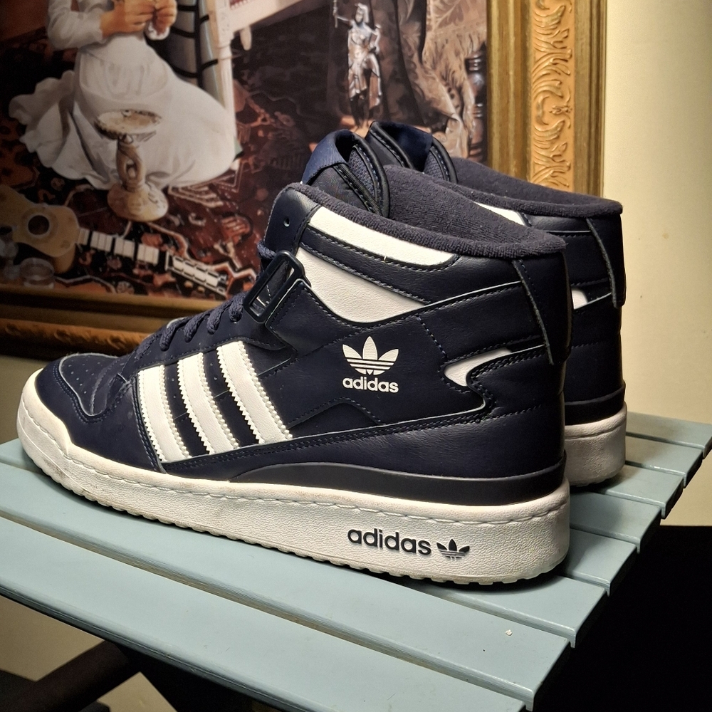 Adidas Men's Navy and White High-Top Sneakers - Picture 6 of 11